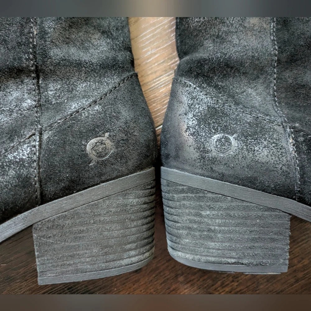 Born Womens‎ Basil Boots 6M Suede Leather Riding Black Western Lined Buckle Zip